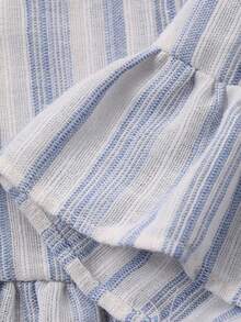 DAZY 条纹荷叶边系领荷叶边下摆女士睡衣套装 - 藍色 - 查看 9