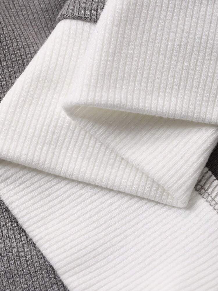Comfortable Casual Contrast Color Patchwork Knit Women Pajama Set