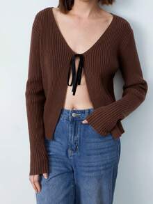 Maija Women's Tie-Strap Thin Cardigan Sweater, Casual And Fashionable Everyday Style, Holidays - Red - View 7