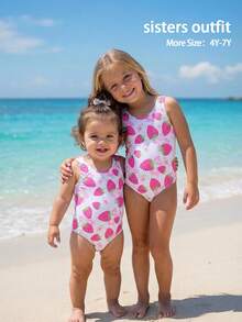 Toddler Girl One-Piece Swimsuit, Printed Design Summer Baby Girl Clothes Baby Girls Bodysuits Baby Girl Summer Clothes Baby Girls Bodysuits Summer Baby Clothes Girl Baby Clothes Girl Summer Baby Summer Clothes Girl - Pink - View 3