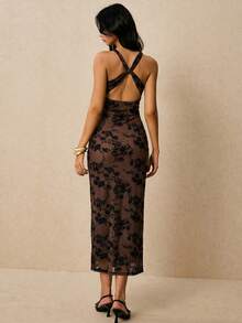 Poéselle 女士花卉植绒网纱深V无袖修身长裙 - 彩色 - 查看 2