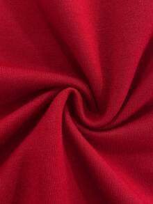 Franclia Women's New Round Neck Pearl Trim Long Sleeve Loose Casual Pullover Sweatshirt Red Blouses Tops For Women Elegant Dark Red Top Cute Red Top Red Sweater - Red - View 4