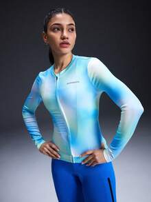 Powerista Women's Tie-Dye Long Sleeve Zipper Front Cycling Jersey - Blue - View 4