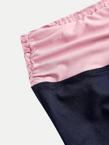 少女款海军蓝粉色拼接针织宽腰宽松长裤，舒适休闲百搭，居家户外皆宜 - 藏蓝色 - 查看 3