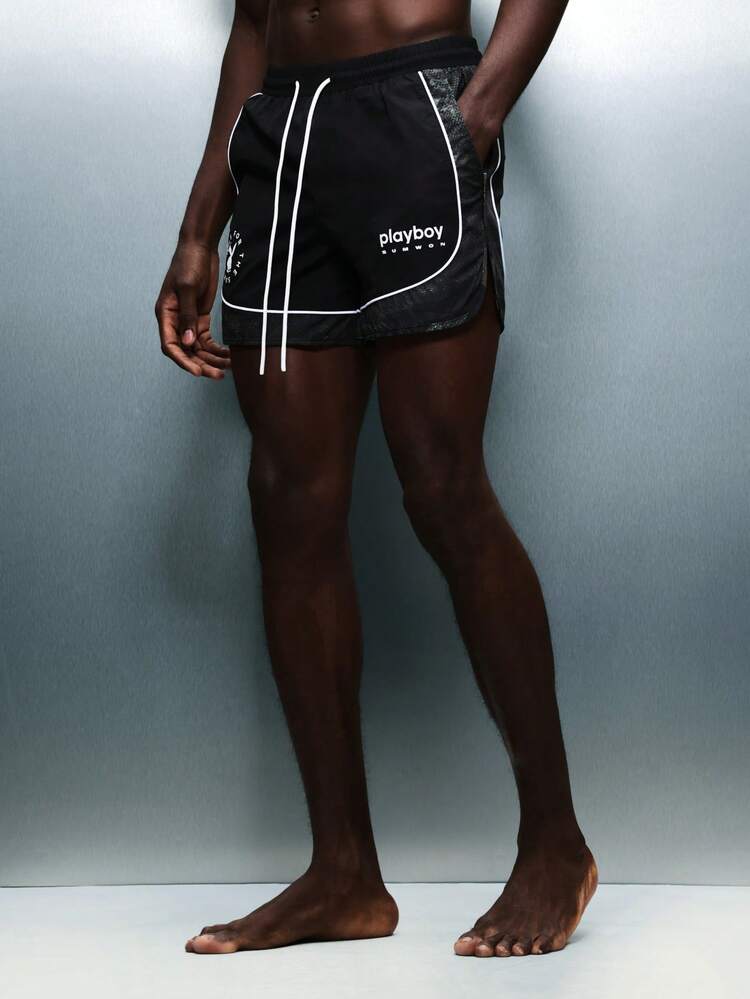 PLAYBOY X SUMWON Swim Trunks With Bunny Logo And Contrast Piping