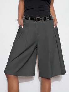 Maija Women's Casual Loose Wide Leg Pants, Solid Color, Suitable For Summer, Autumn, Urban Commute, Business Casual, Office Wear, Teacher Attire - Dark Grey - View 1