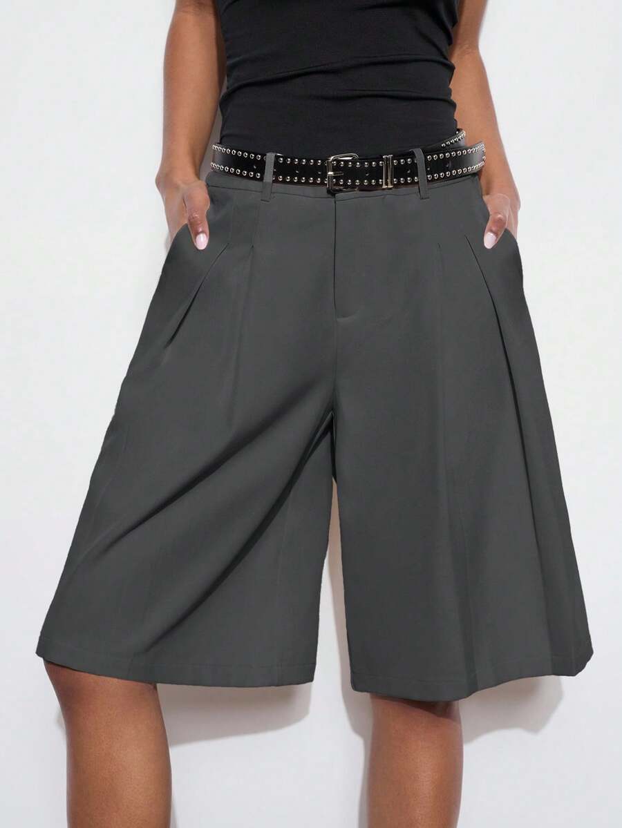 Maija Women's Casual Loose Wide Leg Pants, Solid Color, Suitable For Summer, Autumn, Urban Commute, Business Casual, Office Wear, Teacher Attire - Dark Grey - View 1