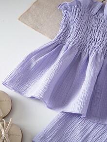 Souflis Souflis Baby Girl Solid Color Woven Camisole And Elastic Waist Pants Set - Purple - View 4