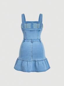 Sweetra Plus Size Women's Sleeveless Cutout Design Denim Mini Skirt - Light Wash - View 2