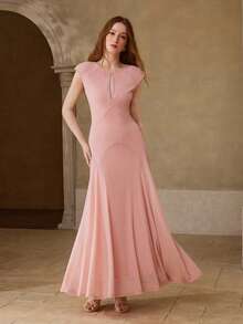 MOTF PREMIUM ĐẦM DÀI DÁNG CHỮ A CÓ CẤU TRÚC DÀNH CHO NỮ, XUÂN/HÈ - Hồng - Xem 4