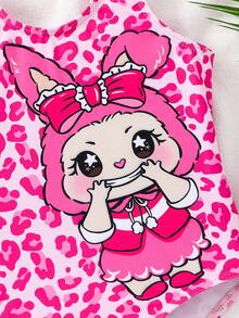 SHEIN 可爱娃娃豹纹甜美休闲吊带泳衣，适合夏季穿着