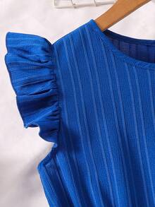 SHEIN Vestido de línea A con volantes en la cintura y estampado de mariposas en color azul claro, de uso casual y diario para niñas preadolescentes - Azul - Ver 8