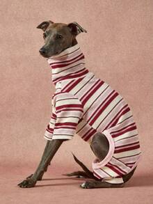 PETSIN Pawparrel 1件宠物秋冬时尚经典复古条纹印花学院风双面绒保暖弹力舒适狗狗高领连体衣 - 彩色 - 查看 3