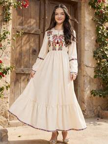 少女优雅传统刺绣连衣裙，度假装 - 白色 - 查看 2