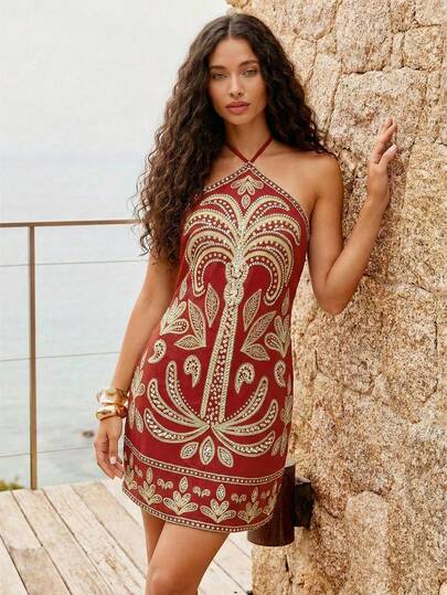 CAJUNI Spaghetti Strap Sleeveless Vintage Fashion Summer Dress