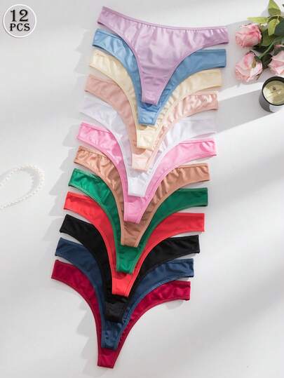 12pcs/Set Multicolor Women's Thong Panties