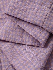 DAZY Sweet Gingham Contrast Ribbon & Ruffle Trim Women Pajama Set - Purple - View 7