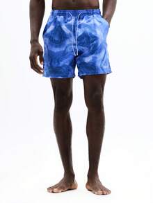 SUMWON Men's Marbled Tie Dye Blue Swim Shorts Beach Vacation Summer Quick Drying Pool Water Drawstring Elastic Waist Trunk Style - Purple - View 3