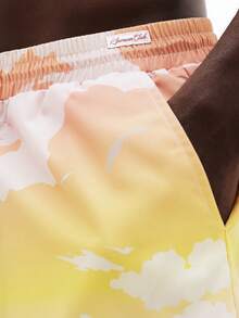 SUMWON Beach Board Shorts With Tropical Sunset Print And Classic Figure Graphic Design Elastic Waistband Drawstring Summer Vacation Swimming Trunks - Multicolor - View 7