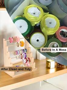 1 pezzo Organizer verticale da tavolo in legno per fili, porta rocchetti per cucito, confezione regalo, nastri e filati, forniture per hobby, accessori per capelli, con rastrelliera per rocchetti, organizer per nastri, organizer per nastri di carta, espositore per forniture da cucito, portaoggetti multifunzione per gioielli, organizer per accessori per capelli, adatto per stanza hobbistica fai-da-te, panificio, fiorista e uso domestico quotidiano - Multicolore - Visualizzare 3