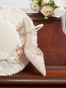 CUCCOO HITCHD Apricot Pointed Toe Stiletto Heel Lace Mesh  Wedding Party Women's High Heel Sandals Open Toe Sandals For Christmas - Apricot - View 6