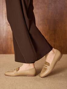 MOTF PREMIUM WOMEN'S CASUAL & OFFICE COMMUTE PU LEATHER CONTRAST SUEDETTE FLATS SPRING SHOES - Khaki - View 8