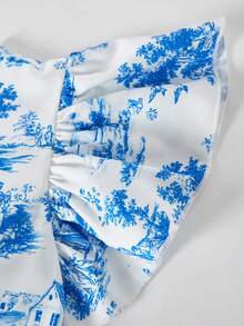 SHEIN ChillGRL 少女优雅碎花短袖连体裤，适合日常通勤、休闲、度假和聚会。 - 藍白色 - 查看 5