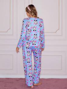 SweetSlumber Cute Rabbit & Heart Print Round Neck Long Sleeve Women Pajama Set - Multicolor - View 2