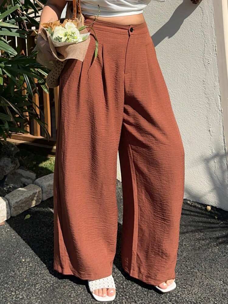 Dazy Plus Plus Size Women Solid Color Casual Loose Wide Leg Long Pants, All Season