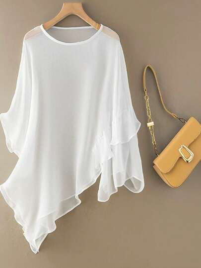 Nubod Spring/Summer Fashion Casual Resort Beachwear Versatile Everyday Women's Plus Size Solid Color Semi-Sheer Short Sleeve Shirt Women's Plus Size Tops Women's Beach Resort Clothing