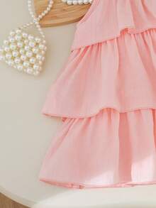 SHEIN 女婴无袖粉色连衣裙，配蝴蝶结，A字公主风，甜美百搭的圆领设计，适合日常外出，春季穿着 - 粉色 - 查看 8