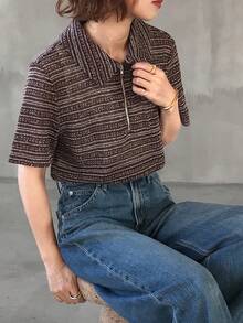 FRIFUL 女士宽松常规扎染彩色宽松短袖T恤 - 棕色 - 查看 6