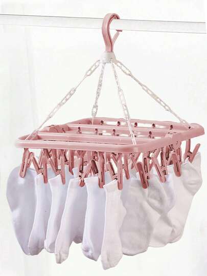 SHEIN 1 件可旋转 32 夹塑料晾衣架 - 节省空间的可折叠衣架，适用于袜子、内衣和小件衣物，非常适合卧室、浴室、衣柜、宿舍储物和洗衣房整理