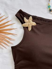 Soleia 女士金属海星装饰褶皱肩上衣和腰果印花半裙时尚两件套 - 彩色 - 查看 5