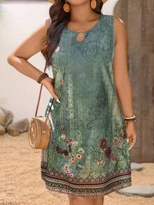 SHEIN LUNE Trang phục nữ cỡ lớn cho ngày Quốc khánh 4 tháng 7, phong cách thường ngày thoải mái, trang phục giáo viên cho nữ, trang phục mini thư giãn ấm áp cho kỳ nghỉ, váy boho cho nữ, váy hè cho nữ, trang phục đi biển. - màu xanh lá - Xem 6