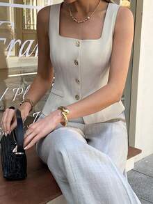 Elyressa Elegante y estilosa blusa de verano francesa tejida para mujer - Albaricoque - Ver 4