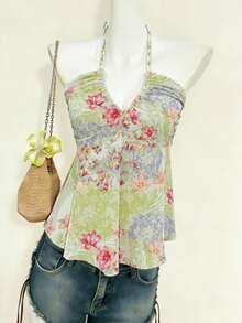 Lalippa 数码印花吊带无袖系带度假风夏季女式上衣 - 彩色 - 查看 4