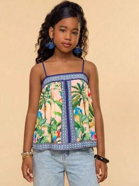 Travachic KIDS Tween Girl Vacation Elegant Casual Retro Floral Pattern Camisole
