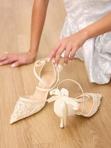 CUCCOO HITCHD Women's Mid Heel Pointed Toe Pumps, Party Shoes Valentine's Day Elegant Shoes - Beige - View 5