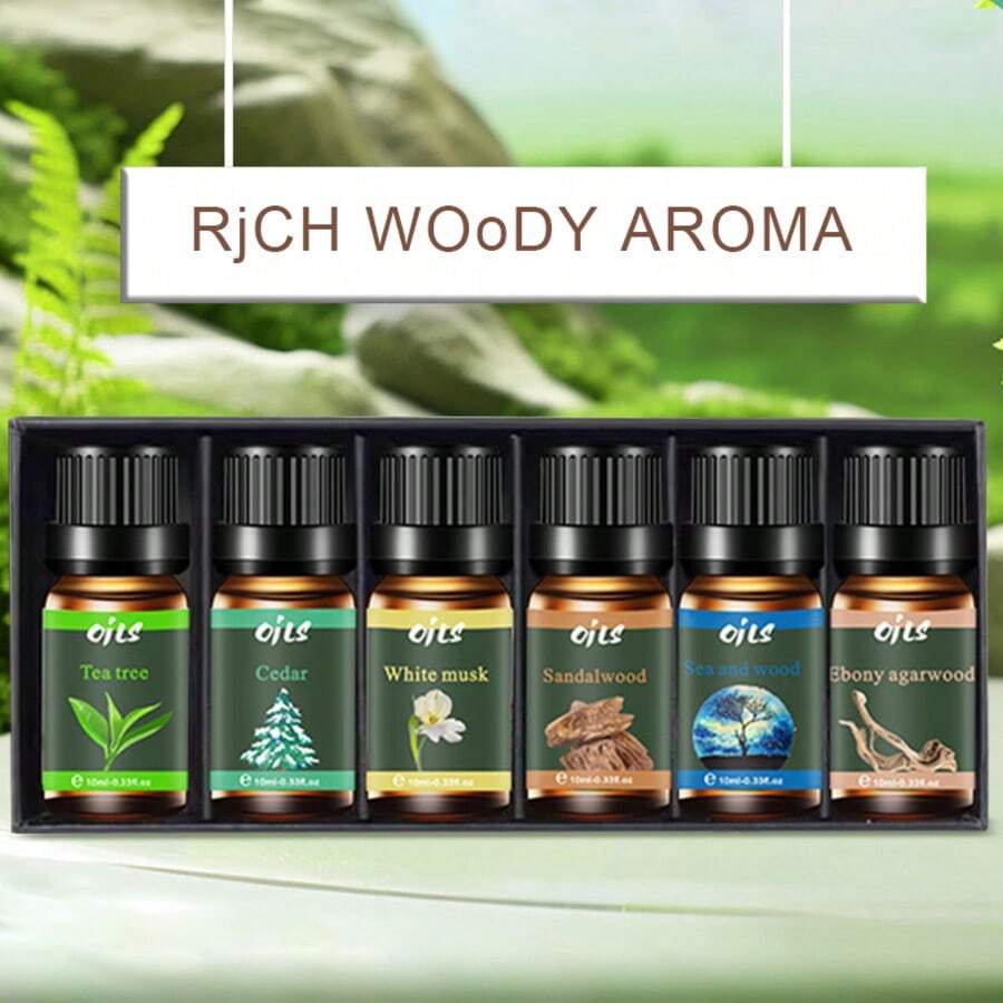 6pcs Aromatherapy Essential Oil Set, Plant Scented, Include, Candle, Aroma Stone, Humidifier, Car & Refill Oil - Multicolor - View 1