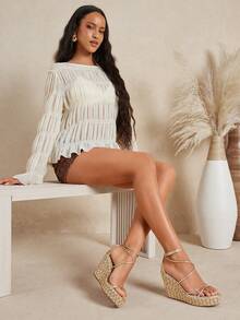 SHUZIA Women's Minimalist Platform Lace-Up Espadrilles Wadge Sandals - Gold - View 4