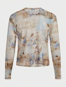 FeverCity 男士休闲人像图案圆领长袖T恤，秋季款 - 彩色 - 查看 2