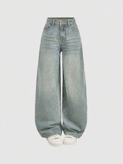 SHEIN Girlism Teen Girl Y2k Vintage Baggy Jeans Wide Leg Denim Pants Harajuku Kpop Streetwear Trousers Retro 2000s Style Spring, Fall Back To School