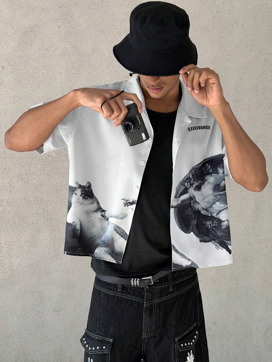 STEELVANCE RWCY090 男士印花短袖衬衫 - 彩色 - 查看 1