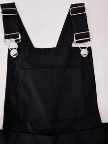 SHEIN ChillGRL 2pcs/Set Tween Girls' Crew Neck Fitted Short Sleeve Bow Print T-Shirt And Letter Print Suspender Pants Set - Black - View 7