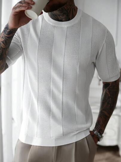 Manfinity Homme Herren einfarbiges Rundhals Kurzarm Lässig Strick Top