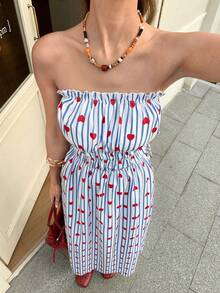 Elyressa 女士无肩带条纹心形印花优雅收腰派对连衣裙 - 彩色 - 查看 5