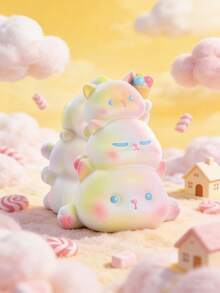 POKOJA LAND 1/6件装猫咪叠叠乐神秘盒可爱宠物桌面装饰卡通汽车摆件创意仪表盘小雕像减压指尖玩具办公室家居装饰 - 彩色 - 查看 2