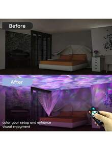 一款带遥控器的LED投影灯，多种颜色图案，星空投影，卧室夜灯投影仪，水波投影仪，星空投影仪，家庭影院天花板装饰，圣诞礼物装饰，情人节礼物，露营，婚礼装饰，浪漫夜灯。 - 1pc - 查看 2