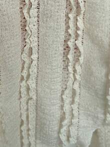 Vibekara Camiseta de manga larga con cuello de corazón, cordón delantero y jacquard de encaje para tallas grandes - Albaricoque - Ver 3